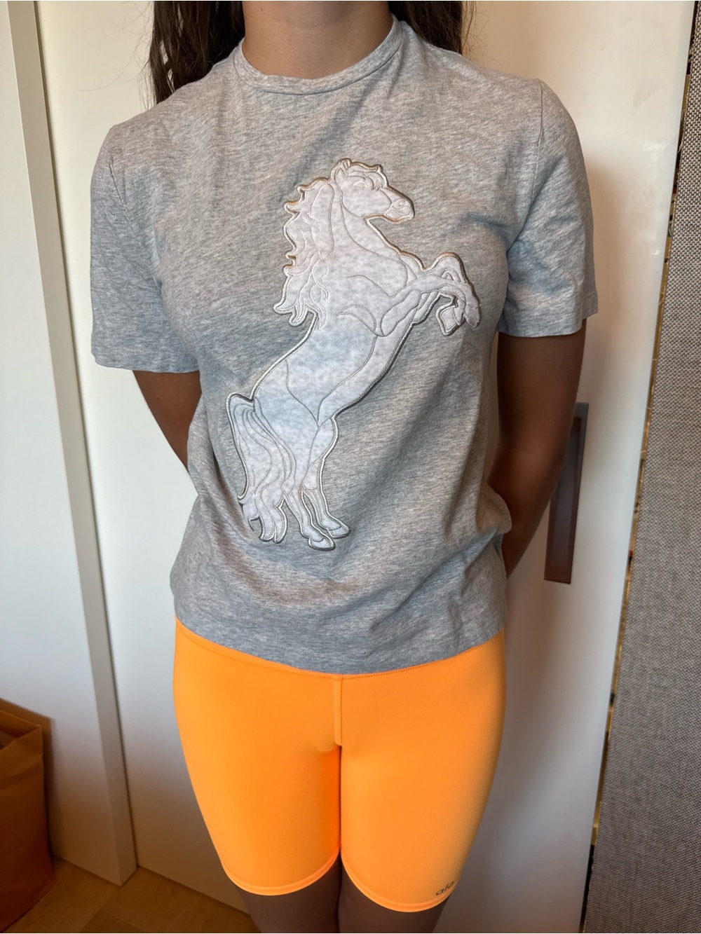 Stella McCartney Kids Grey Tee with White Horse Applique
